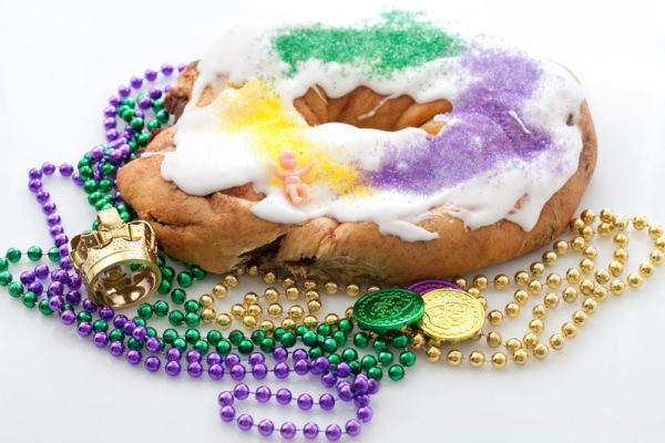 Traditional king cake with baby.